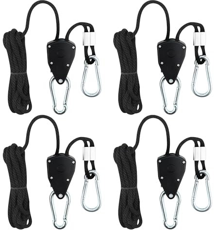 4 Stück Einstellbare Seil Ratsche, 1/8 Zoll Seil Ratsche mit Haken, Einstellbare Seilratsche mit Haken,Ratchet Hanger,für Pflanzenfächer, leichte Zimmerpflanzen