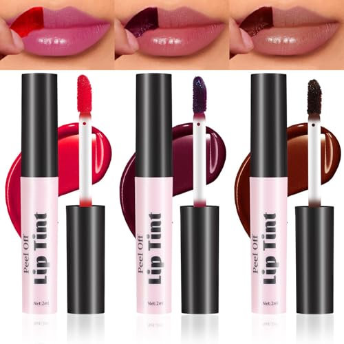 3PCS Lip Stain Peel off,Lip Tint Stain,Lip Stains &Tints,Lip Tint Peel Off,Matte Finish,Non-stick Cup,Long-lasting Makeup,Anti-Fading,Waterproof Formula,Women's Lip Makeup Suitable for Female Girls