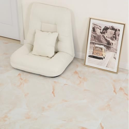 Gr8 Home 3.34m² Floor Tiles Self Adhesive Marble Stone Effect Square Planks PVC Flooring DIY Kitchen Bathroom Living Room (Gloss White Rose)