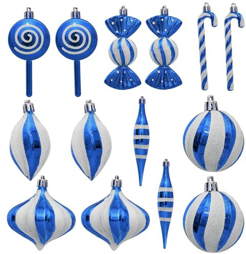 Christmas Ball Ornaments for Christmas Decorations, 14 pcs Red and White Shatterproof Baubles Xmas Tree Hanging Ornaments for Xmas Tree Wreath Party Decorations (Blue)