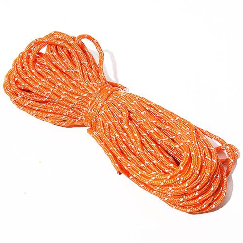 2mm Fluorescent Reflective Tent Rope Camping Cord,Reflective rope windproof tent rope night ,reflective pull rope canopy fixation,Great for Camping, Survival Kit, Tent(Orange, 20m)