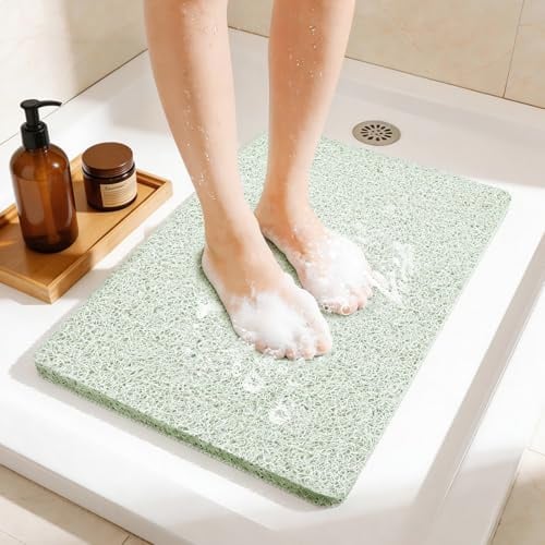 Joyhalo Tapis de Douche antidérapant pour Personnes âgées, 61 x 43,2 cm, Tapis de Bain antidérapant pour Douche intérieure, Tapis de Bain en luffa en PVC, Vert Menthe