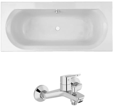 Pack baignoire droite 180 x 80 JACOB DELAFON Elise + mitigeur bain douche chromé + vidage