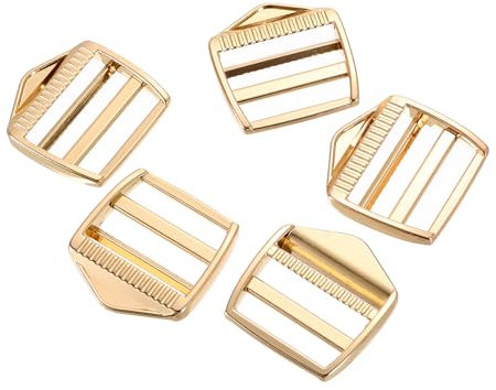 sourcing map Metal Ladder Lock Slider, 5Pcs 1 1/2 Inch Zinc Alloy Adjustable Buckle Webbing Strap Release Buckles for Backpack Strap Replacement (Light Gold)