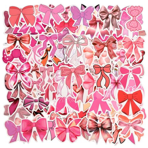 110stk Coquette Bogen Aufkleber, Pink Schleifen Aufkleber Selbstklebend Ästhetische Schleifen-Aufkleber Wasserfest Ästhetische Vintage-Aufkleber für Wasserflasche Laptop Handy Tagebuch