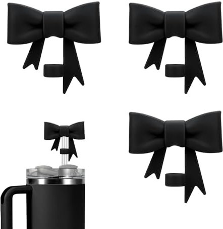 3stk Strohhalmaufsätze mit Schleife, Kompatibel mit Stanley-Bechern mit 30 und 40oz Silikon Strohhalm-Abdeckkappe Strohhalm Abdeckung für 10mm Große Becher Strohhalm-Zubehör (Schwarz)