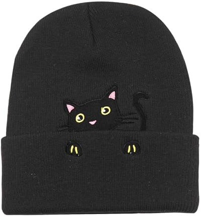 YAMEIZE Katzen Mütze Strickmützen für Damen - Herren Cat Mütze Katze Strickmütze Winter Schädelmütze Warme Mütze Outdoor