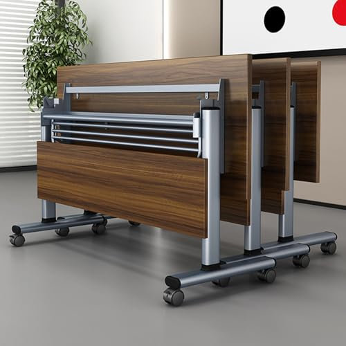 PENGKTXXY Klappbares Konferenztisch-Set mit feststellbaren Rollen, stapelbares Design, dunkler Nussbaum, 159,9 x 50 x 75 cm