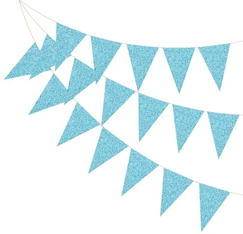 PATIKIL 16,5 Fuß Wimpelbanner Flaggen, 2 Stück Papier Dreieck Flaggen Wimpel Banner Girlande Vintage Wimpel Flaggen Schnur für Hochzeit Geburtstag Karneval Event Party Dekoration, Seeblau