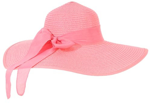 LY4U Women’s Straw Hat, Summer UPF 50 Sun Hat, Wide Brim Beach Hat, Foldable Roll up Floppy Hats for Women Lady and Girl Pink