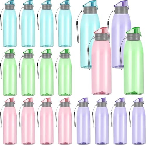 LYCN 20 Stück Sport Trinkflasche Kunststoff, 500ml Trinkflasche Wasserflasche Set mit Deckel und Trageschlaufe BPA-Frei für Gym Outdoor Fitness Wandern Schule(Mehrfarbige)
