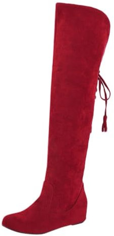 Botas de ante para mujer con tacón de cuña - Botas por encima de la rodilla Botas de punta redonda Botas altas hasta la rodilla Sexy Botas largas elegantes de tacón de cuña Botas festivas altas para