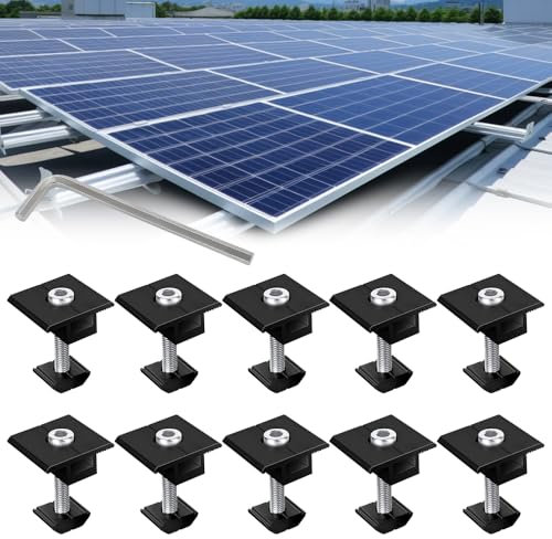 NAVESO 10 Stück Solarmodul Halterungen Kit, Mittelklemmen 30mm Schwarz, Solarpanel Halterung Mittelklemmen, Klemmen Photovoltaik 30mm, PV Modul Halterung für Gerahmte Solarmodul, Schrauben M8*49mm