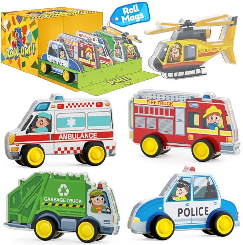 Oriate Rolling City Vehicle for Magnetic Tiles, Free Wheels Rescue Toy Cars Compatible with Road Magnet Tiles, Car Toys for Kids Urban Road Traffic Magnetic Tiles Toys, Educational Gift Boys Girls