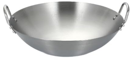 Gralara Sartén wok de acero inoxidable, antiadherente, de fondo plano, para freír, guisar, cocinar al, para uso doméstico y restaurante, Diámetro 24cm