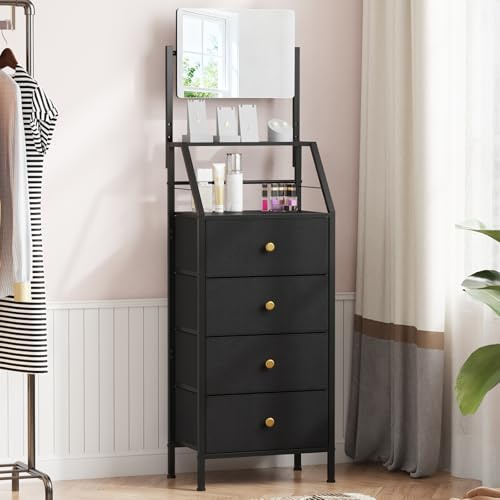 OYRREU Kommode mit verstellbarem Spiegel, 2-in-1, Schwarz