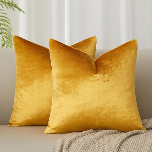 24x24 Pillow Covers Decorative Velvet Throw Pillow Covers Set of 2,Golden | Decorative Euro Sham for King Couch Bed Sofa Living Room Bedroom,Modern Home Decor,Invisible Zipper,Square Cushion Covers