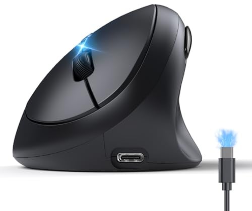 TECKNET Ergonomic Wireless Mouse, Vertical Bluetooth Mouse Rechargeable (Tri-Mode: BT5.0/BT3.0+2.4G), 4800DPI Slient Mouse with 6 Adjustable DPI, 6-Button Cordless Mouse for Laptop, PC, Mac