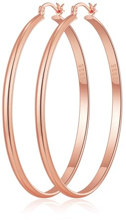 RANKEEF 3mm Wide Large Gold/Silver Hoop Earrings Hypoallergenic | 925 Sterling Silver Post Hoop Earrings For Women Big Gold Hoops Lightweight 30/40/50/60mm for Any Occasions