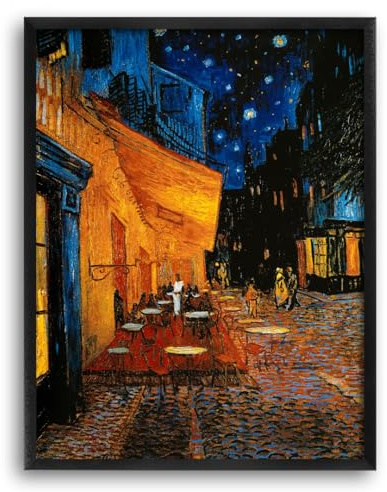 Van Gogh Kunstdruck Caféterrasse am Abend 50x70 cm Wandbild mit kräftigen Farben inkl. Rahmen Toskana in Schwarz hochglanz aufhängfertig Made in Germany