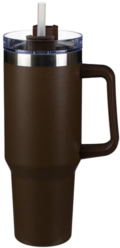 CASVO 63oz Tumbler with Straw and Lid 1.8L, 100% Leak-Proof Travel Mug with Handle Stainless Steel Double Wall Vacuum Insulated Water Bottle Coffee Cup (Brown)