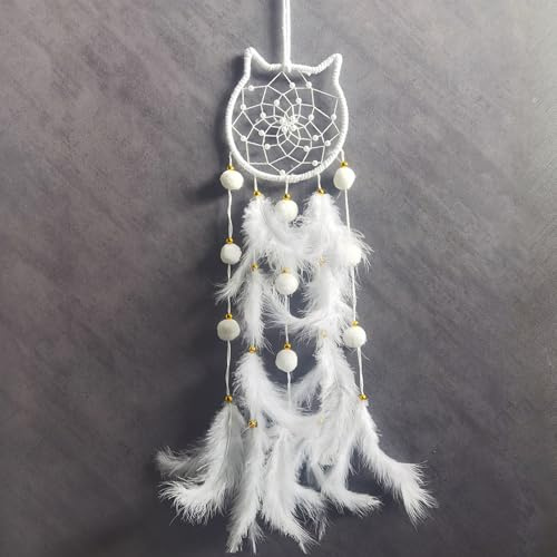 Traumfänger, Traumfänger Mädchen Zimmer Wanddekoration, Dreamcatcher für Gute Träume, Federn Ornamente für Schlafzimmer Wandbehang Kunsthandwerk Kreatives Geschenk (Weißer Mond)