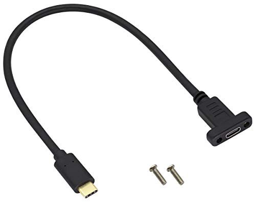 AAOTOKK USB Type C 3.1Panel Mount Adapter USB-C 3.1 10Gbps Male to USB C Female Panel Mount Screw Cable Supports Charging,Data,Audio,Video Cable (0.3M/1ft)