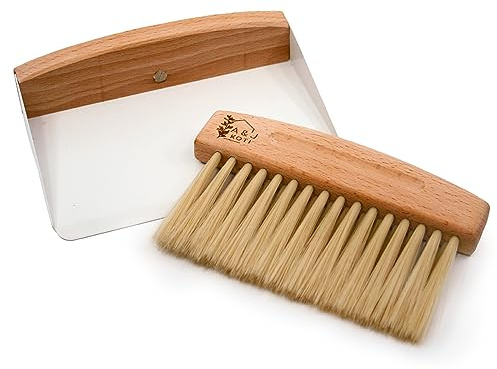A&J Koti Table Crumb Sweeper - Small Mini Metal Dustpan and Hand Brush Combo Set - Wood Crumber for Servers, Restaurants, Home and Kitchen - Crumb Cleaning Set