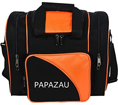 PAPAZAU Bowling-Tasche für Einzelball – Einzelball-Tragetasche mit gepolstertem Ballhalter – passend für ein einzelnes Paar Bowlingschuhe bis Herrengröße 4 (schwarz/orange)