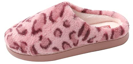 JOMIX Pantofole Donna Invernali Comode Ciabatte Ragazza Pelose Leopardate Calde Pelliccia Sintetica Ciabatte Macualte Memory Foam Morbide MD6032 (Rosa, 39)