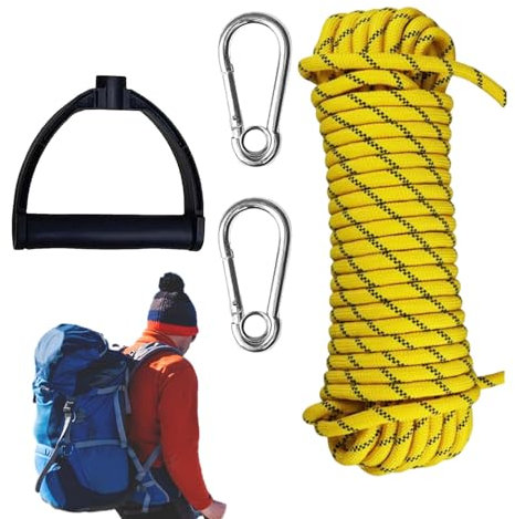 WOBBLO Erinnerungsseil, Kletterseil, dickes Seil mit Karabinerhaken aus Edelstahl, Baumkletterausrüstung mit Griff, 13,12 m Abseilseil für Abenteuer