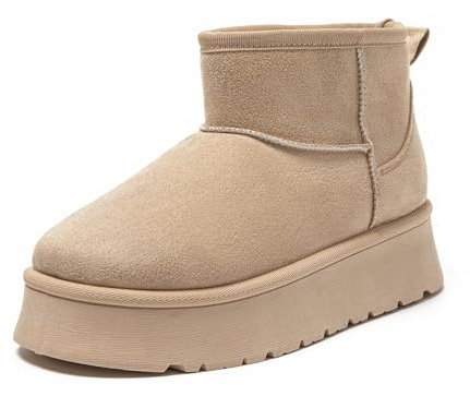 JOMIX Stivaletti Donna Invernali Stivali Ragazze Bassi Scarpe Caldi Imbottiti Pelliccia Sintetica Comodi da Neve MD9767-6 (Beige, 38)