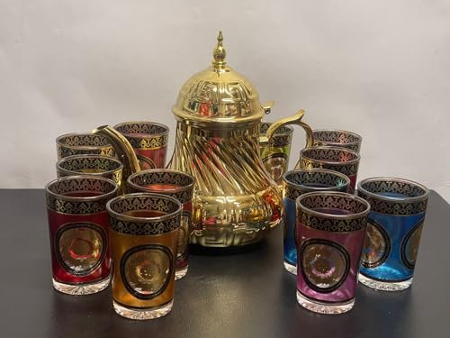 Set de 1 tetera 48oz y 12 vasos elegantes para té marroqui de 150ml, tazas de té persa árabe para servir café, café expreso