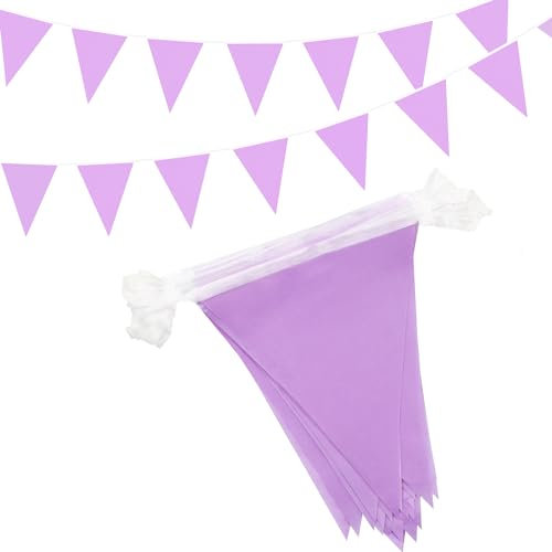 15M/49ft Purple Bunting Banner, 42pcs Fabric Triangle Banners for Indoor Outdoor Birthday Baby Shower Wedding Garden Home Party Decorations