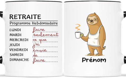 𝗖𝗔𝗗𝗘𝗔𝗨 𝗣𝗟𝗨𝗦 Mug Personnalisé Prénom - Retraite Programme Hebdomadaire - Cadeau Retraite Femme, Cadeau Retraite Homme, Cadeau Depart Retraite Humoristique, Mug Retraite, Tasse Retraite