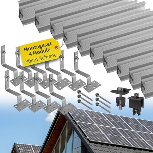 Solar Halterung Ziegeldach I Set für 4 PV Module 30-40mm I Solarmodul Halterung Balkonkraftwerk I Solarmodulbefestigungsset für Ziegeldächer aus Edelstahl 1.4301