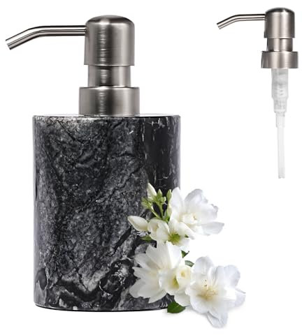 Amaauto Marmor-Seifenspender mit Edelstahlpumpe, schwarzer Handseifenspender, 170 ml für Badezimmer