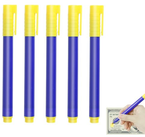 Annlpoy 5pcs rotulador boli detector de billetes falsos comprobador bolígrafo de dinero falso,Detector Billetes Falsos para Euros, Dólares y Libras - Herramienta Portátil y Eficaz para la Verificación