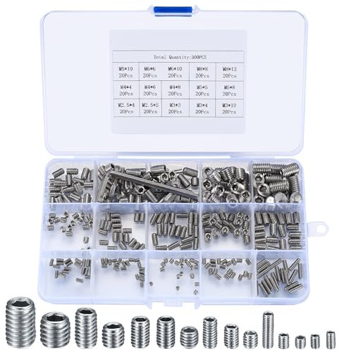 Set di 300 viti senza testa, viti a brugola assortite, M2.5 M3 M4 M5 M6 M8, viti a testa esagonale con chiavi a brugola per maniglia della porta, maniglia della porta, supporto (argento)