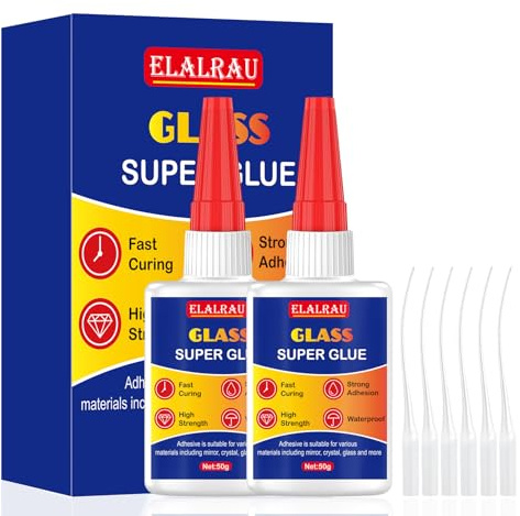 Glass Glue 100g, ELALRAU Strong Clear Super Glue for Fixing Glass, Fast Drying Waterproof, Heat Resistant Adhesive for Mirror, Acrylic, Crystal, Plastic, Craft and More, with Anti-Clog Cap
