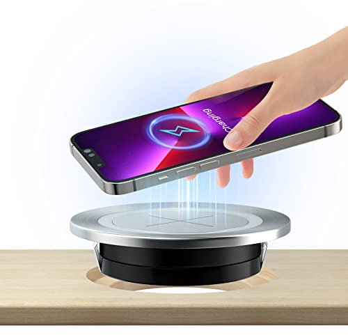 Caricatore wireless Qi per mobili Caricatore da incasso Funziona con iPhone, Galaxy, Nexus e con dispositivi abilitati per Qi 60mm diametro 2,36 Foro passacavo per scrivania incorporato(d'argento)