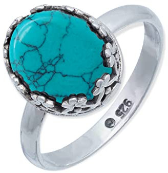 mantraroma Ring Silber 925 Damen Türkis Edelstein türkis dezent verspielt