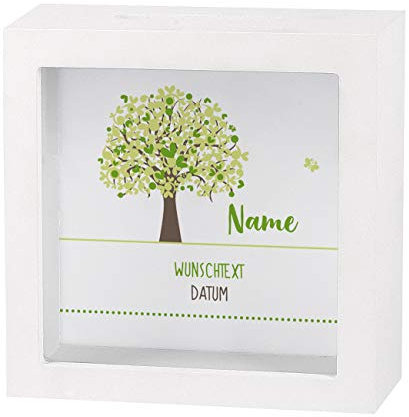 Striefchen® Spardose zur Taufe/Geburt/Kommunion/Konfirmation eines Kindes mit Namen und Geburtsdatum als Geldgeschenk Lebensbaum Neutral