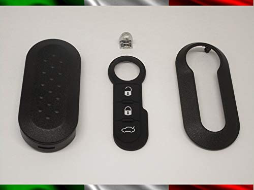 TOPBEST Cover Chiave Guscio + Tasti TASTINI in Gomma + Gancio Portachiavi Compatibile con Fiat 500 Grande Punto Evo Bravo Panda 500L Lancia Y YPSILON MUSA Delta SCOCCA Nero + Video Tutorial Montaggio