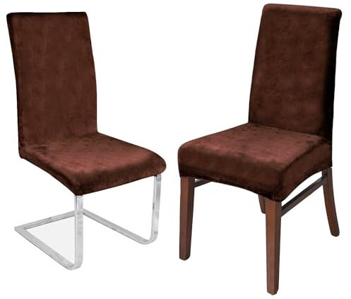 LANSHENG Fundas Cubiertas de Silla,Spandex elástico con Banda elástica, Fundas de Terciopelo para Silla de Comedor Grande para Restaurante, Banquete de Fiesta de Hotel (Café Oscuro,6 Pack(M))