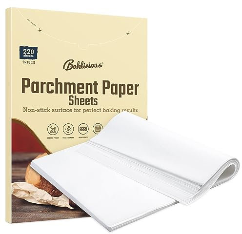 220 Pcs 9x13 in(23x33cm) Parchment Paper Sheets, Baklicious Pre-Cut Non-Stick Parchment Baking Paper for Air Fryer, Oven, Bakeware, Steaming, Cooking Bread, Cupcake, Meat, Cookies