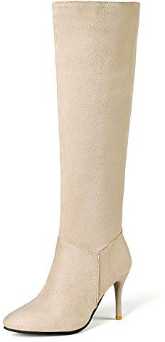 StyliShoes Damen Klassischer Reißverschluss Langschaft Stiefel mit Absatz (Beige, 38 EU)