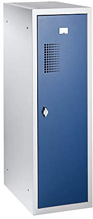 QUIPO EUROKRAFTbasic Combination compartment locker, individual module, HxWxD 1000 x 300 x 500 mm, with fittings for a Padlock, light grey body/gentian blue door.