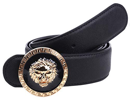 Herren Fashion Gold Dreidimensionale Löwe König Schnalle Design Top Rindsleder Gürtel (Gold, 110cm(37-39))