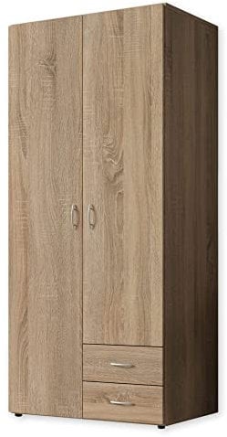 Stella Trading BASE Zeitloser Kleiderschrank in drei verschiedenen Größen - Vielseitiger Drehtürenschrank in Eiche Sonoma Optik - 81 x 176 x 51 cm (B/H/T)